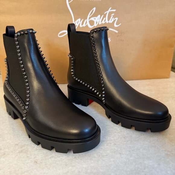 Christian Louboutin 3221092 Out Lina Spike Lug Black Calf Ankle Boot, 38.5, 39.5 - Picture 11 of 16